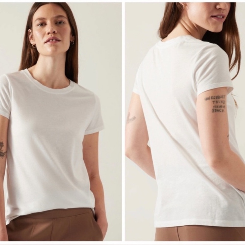 ATHLETA I Shirt Tee Organic Daily Crew Neck Calla Lily Size XL